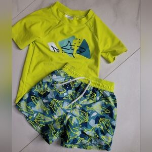 Boys Swim Trunks and Rashgaurd with Shark Print